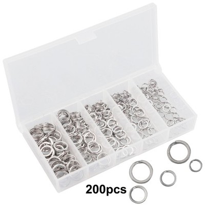 200 Stück/Edelstahl Angeln Split Ringe Doppelschlaufe Verbinder Tackle 5 Größ