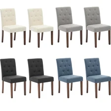 2-Pack Modern Linen Upholstered Dining Chair – Nailhead Accent & Wood Legs