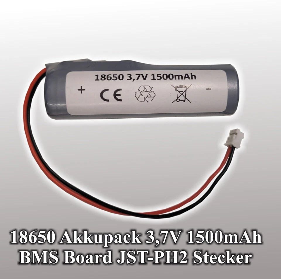 SUNRISING 1S1P Akku-Pack 3,7 V 1500 mAh Li-Ion mit JST-PH 2 Stecker, BMS Board