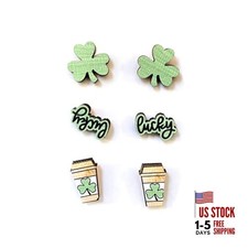 Pingyongchang 3 Pairs St. Patrick's Day Wood Stud Earrings for Women Cute B