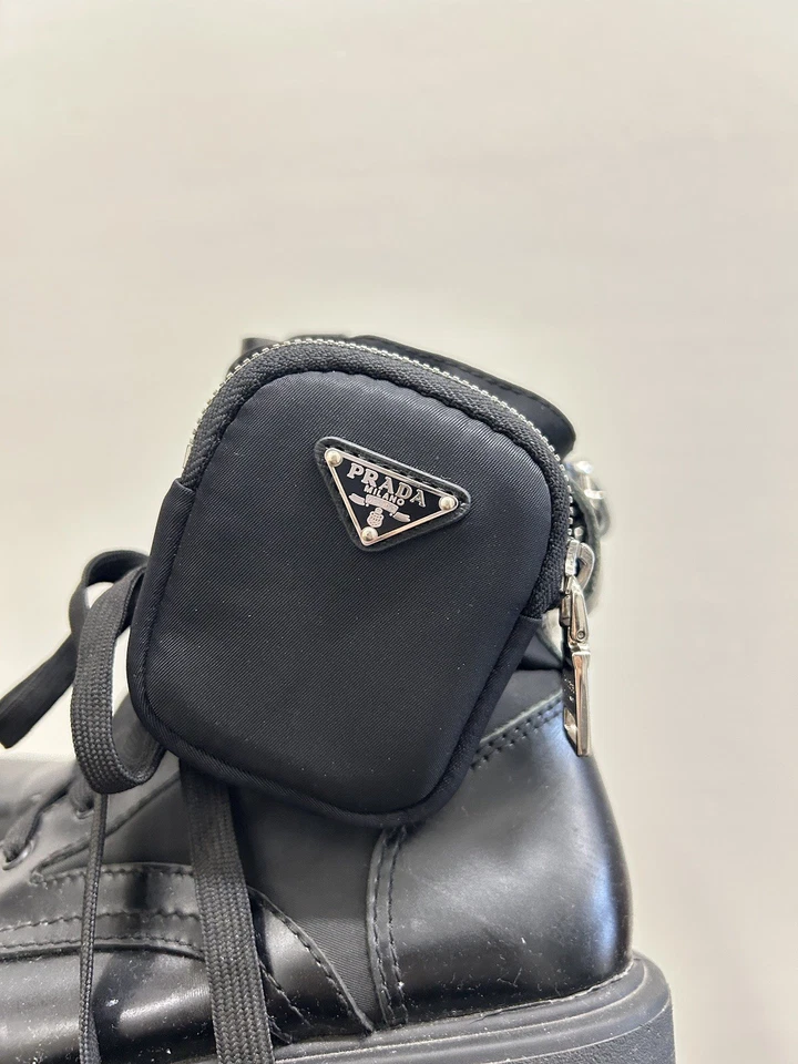 Prada черный кожаный боя монолит нейлона кроссовок ботинки размер 36 ЕС 6 США X1 - Изображение 2 из 4