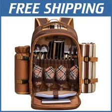 Picnic Backpack for 4 with Wine Bag and Waterproof Blanket
