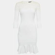 Alexander McQueen White Pearl Embellished Knit Mini Dress S