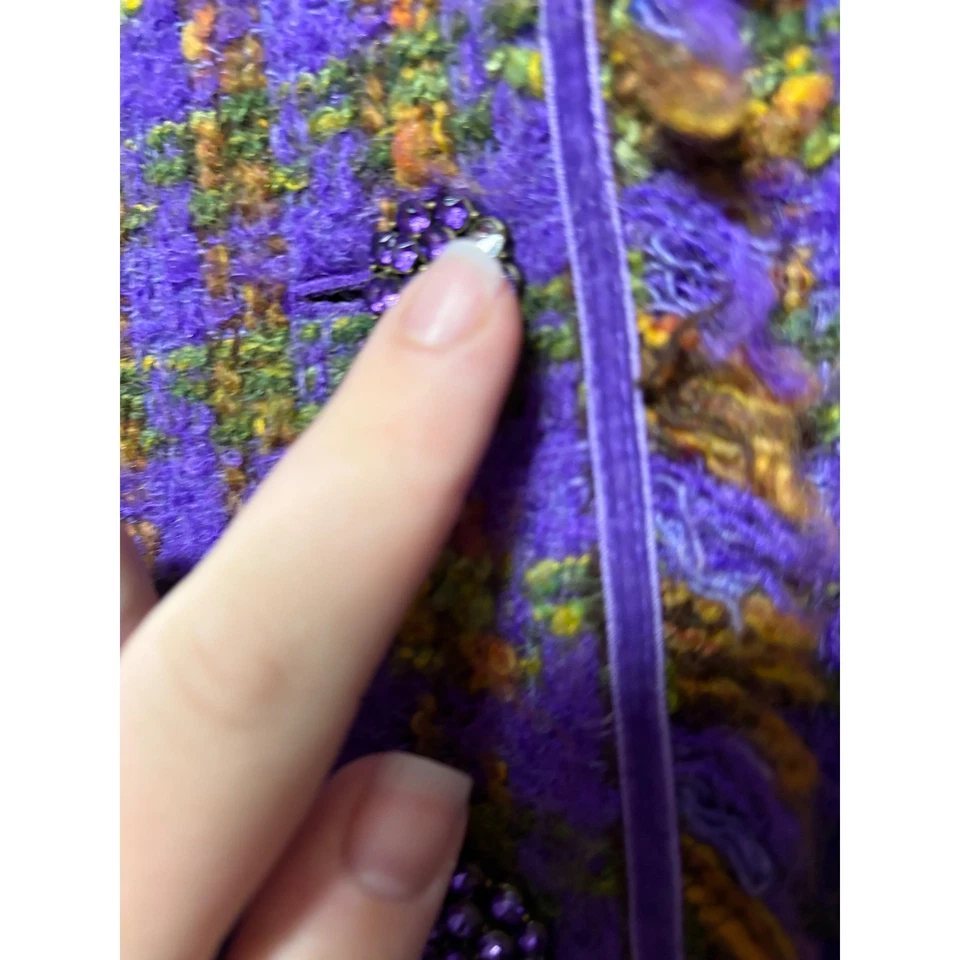 Jones New York 签名紫色粗花呢夹克外套珠宝纽扣 14 码 — 第 4/4 张图片