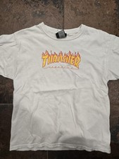 Thrasher Magazine Flames Fire T Shirt Youth Large white Skate Kids