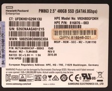 HPE VK0480GFDKH PM863 480GB 2.5" 6Gb/s RI SATA SSD P/N:816946-001 Tested