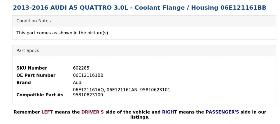 AUDI A4 QUATTRO 2013-2014 3,0 L - Brida de refrigerante / Carcasa 06E121161BB Foto 4 de 4