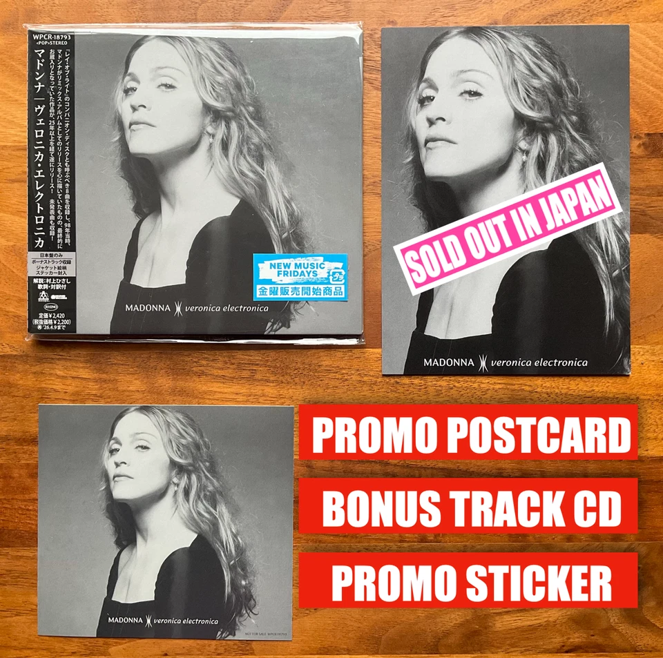 JAPAN PROMO POSTCARD + VERONICA ELECTRONICA CD w BONUSTR & STICKER MADONNA 2025