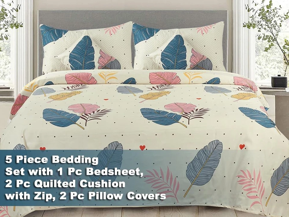 Juego de cama de 5 piezas color algodón brillo pesado - almendras (90X 100 pulgadas) Foto 3 de 4