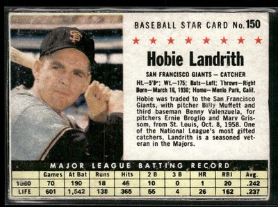 Hobie Landrith 1961 Post Cereal Set-Break #150 San Francisco Giants