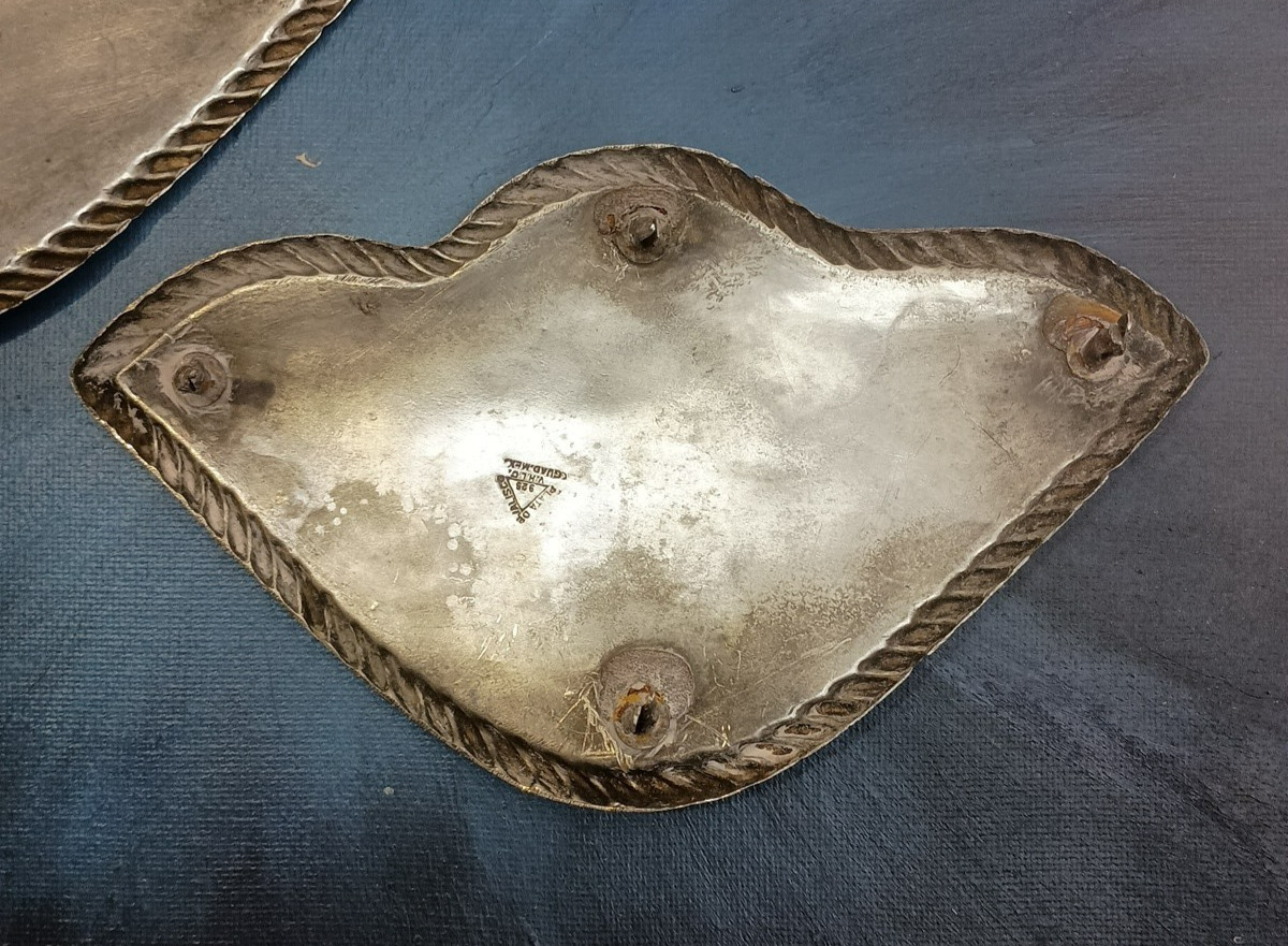 (2) Jalisco 925 Sterling Silver Western Saddle Corner Plates Floral Engraved