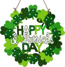 Wooden St. Patrick's Day Decoration Shamrock Door Wreath for Front Door Sign Wal