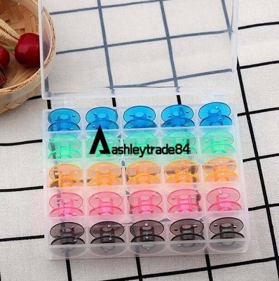 25PCS IN BOX Colorful Embroidery  Thread Plastic Spool Bobbins Storage Holder #e