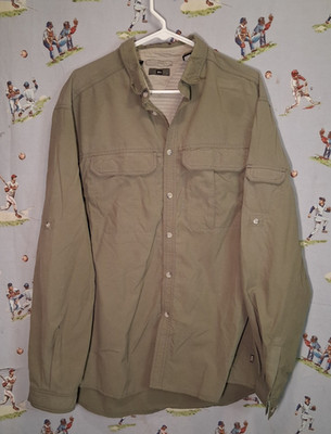   REI UPF 40+ Mens Large Roll Tab Long Sleeve Button Down Green Vented Hiking