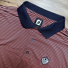 Footjoy Polo Shirt Men Large Orange Navy Striped Golf Performance Stretch FJ
