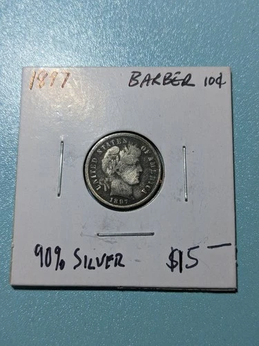 1897 Barber Dime 90% Silver US Coin – Philadelphia Mint – Vintage