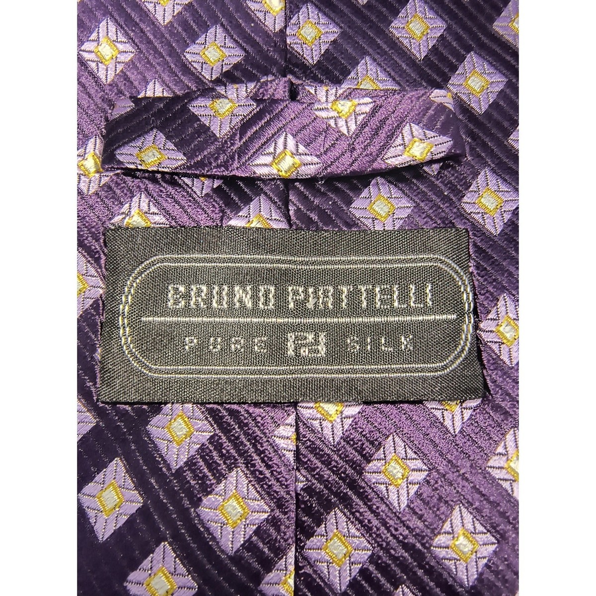 Bruno Piattelli Purple Geometric Patterned Tie - 100% Silk - 62 1/2" x 4" View 4