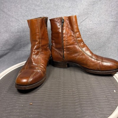 Florsheim VTG Designer Boots Mens 10 D Brown Leather Zip Side Beatle Boots