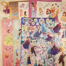 Disney Princess Sticker Sheet Lot -Elsa, Anna, Ariel, Cinderella, Belle, Jasmine