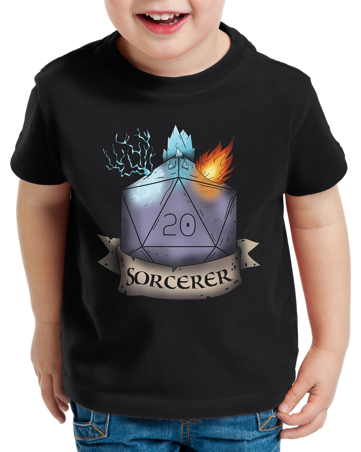 ALTRA T shirt bambino dadi sourcerer dungeon tabletop dragons d20