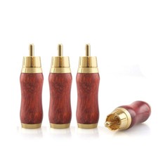 4pcs Sandalwood Body Gold Plated Conductor RCA Plug HiFi Audio Cable Adapter