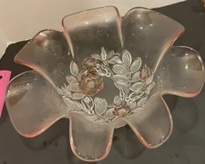 Mikasa clear and pink floral embossed serving bowl