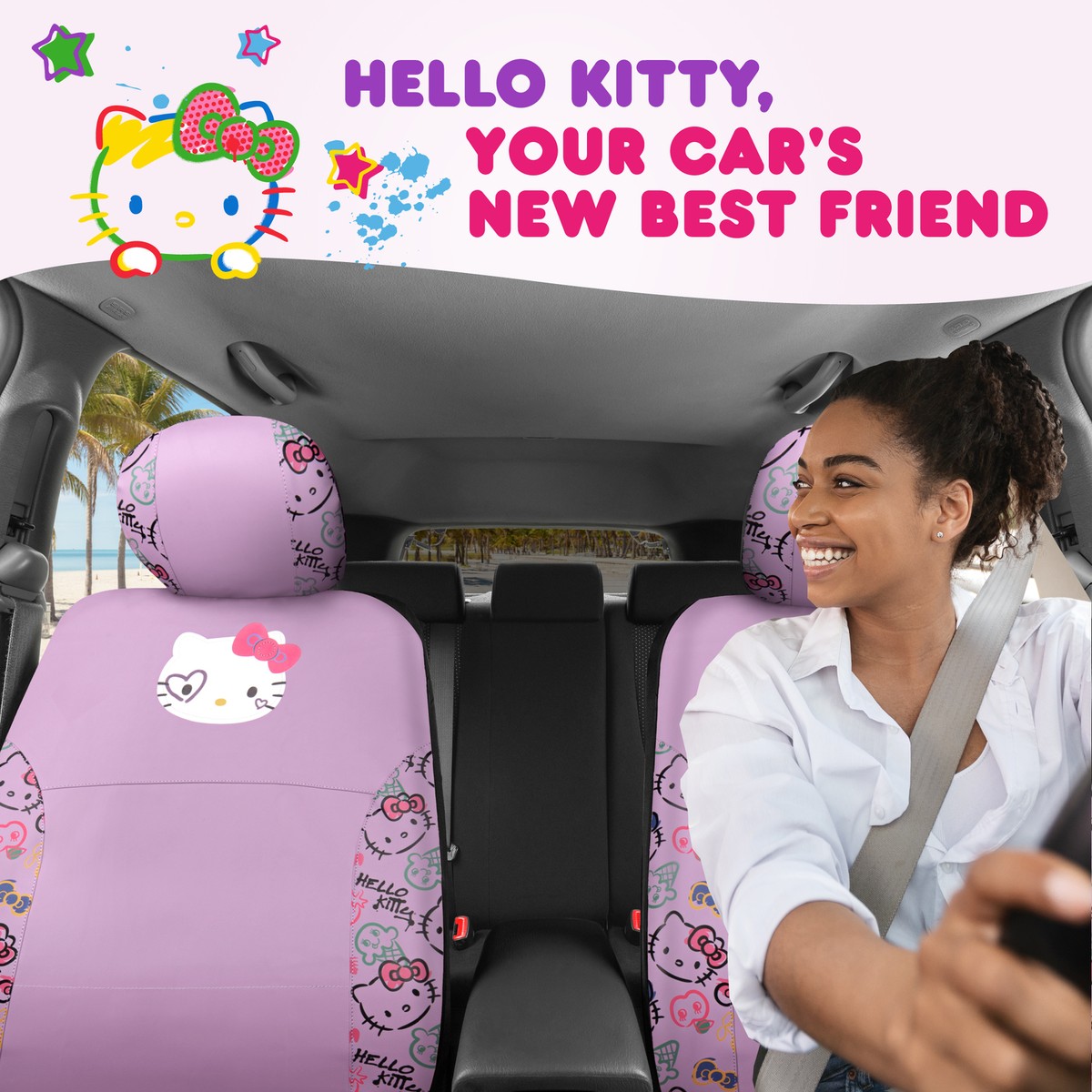 Hello Kitty Car Seat Covers - Cute Purple Seat Covers, Car