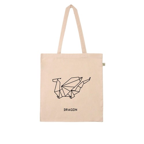 Borsa Shopper,  tote bag Dragon Origami sacca amanti dei drago cotone bio - Picture 3 of 16
