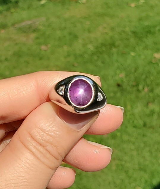 Vintage Men's Star Ruby Cabochon Ring 14K White Gold Diamonds | eBay