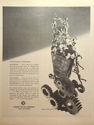 Sunray DX Oil Co Tulsa OK Kent Addison Sculpture Gears Vintage Print Ad 1967