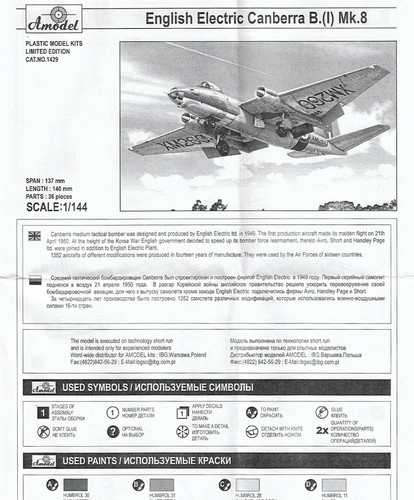 Amodel 1429 Plastik Modellflugzeug Bausatz 1:144 E.E.Canberra Mk.8 - Modellbausatz - Bild 24 von 24