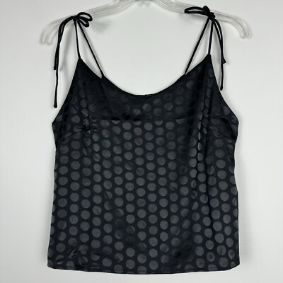 Icollection Camisole Sleepwear Top Women S Small Black Satin Dotted Tie Straps