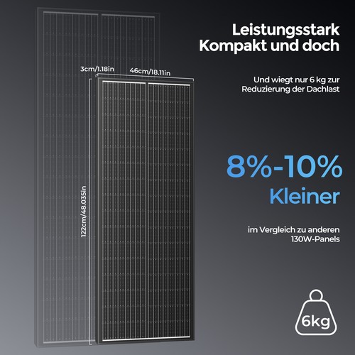 130W 18Volt Solarpanel Solarmodul Monokristallin für Wohnmobil Dächer 18BB - Bild 7 von 15