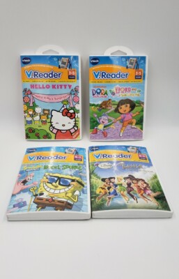 Lot of 4 Vtech VReader Games Cartridges Hello Kitty Dora TinkerBell Spongebob