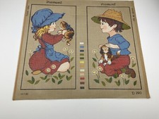 Diamant Needlepoint Tapestry Canvas Boy And Girl Cat Puppy 9.5in X 18in 10 Count