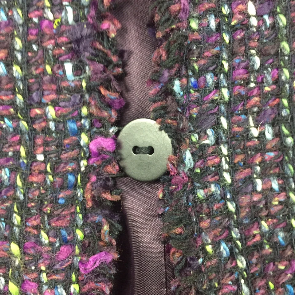 $796 VALE LA PENA Para mujeres 14 Púrpura Tweed Flecos Lana Seda Lápiz Falda Chaqueta Traje Foto 3 de 4