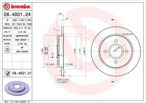2X Brembo 08.4931.21 Bremsscheibe FüR Ford-image