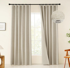 100 Blackout Linen Curtains 90 Inches Long, Black Out Linen Curtains for Living