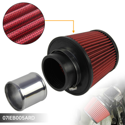 3" 76mm Universal Red High-Flow Cold Air Intake Cone Filter – Dry Replacement