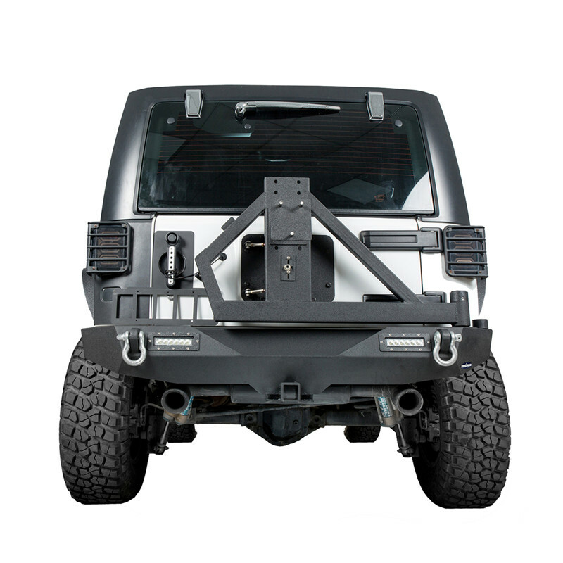 Steel Rear Bumper w/ Tire Carrier & Light & D-ring for Jeep Wrangler 07-18 JK thumbnail 2