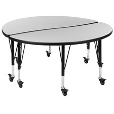 Flash Set/2 Activity Tables, 48"D 25H , Grey - XU-GRP-A48-HCIRC-GY-T-P-CAS-GG