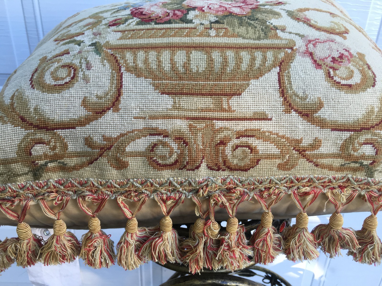 Wool Needlepoint Pillow Cover Roses in Urn and Scrolls Handmade Cushion 16x20 eBay