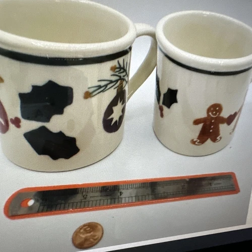 2 Pc Vtg 1982 Hartstone Pottery Christmas Pattern Made In The USA large mug mint