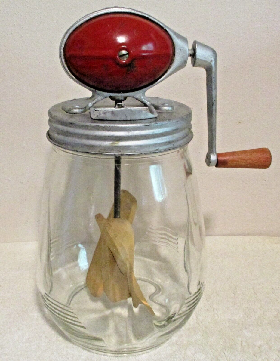 VINTAGE ~ DAZEY BUTTER CHURN #4 Red Football Top 4 Quart Tulip Jar