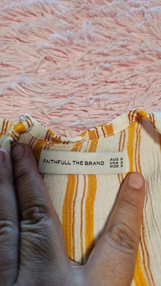 FAITHFULL THE BRAND 女式黄色 Azure 条纹长袖 Gallion 连衣裙 S 码 — 第 4/4 张图片