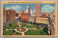 San Francisco CA Union Square Heart of the Shopping District 1934 Linen Postcard