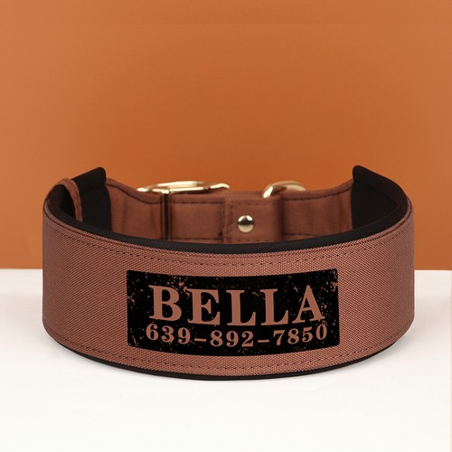 Personalised Wide Durable Nylon Dog Collars Padded Custom ID Name for Pets M-XL - Picture 9 of 21