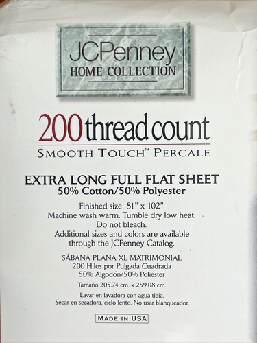 JCP HOME COLLECTION X-TRA LONG FULL FLAT SHEET Pink 200 TC SMOOTH PERCALE - Picture 3 of 4
