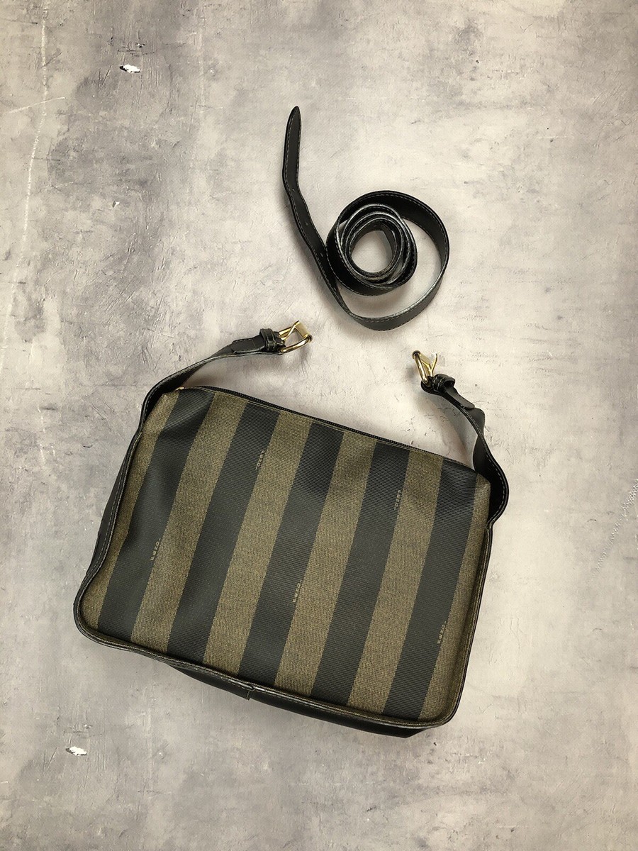 【美品】FENDI ヴィンテージ ポーチ/Pequin Stripe 茶黒 美品】FENDI ヴィンテージ ポーチ/Pequin Stripe 茶黒