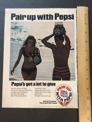 Pepsi Cola Ad Clipping Original Vintage Magazine Print Pair Up With Pepsi 1969